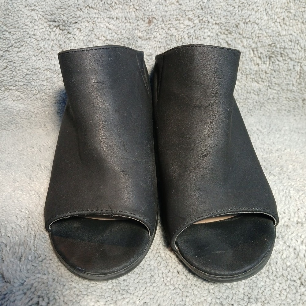 Lane Bryant Size 8w Black Faux Leather Slip On‎ Mules Open Toe